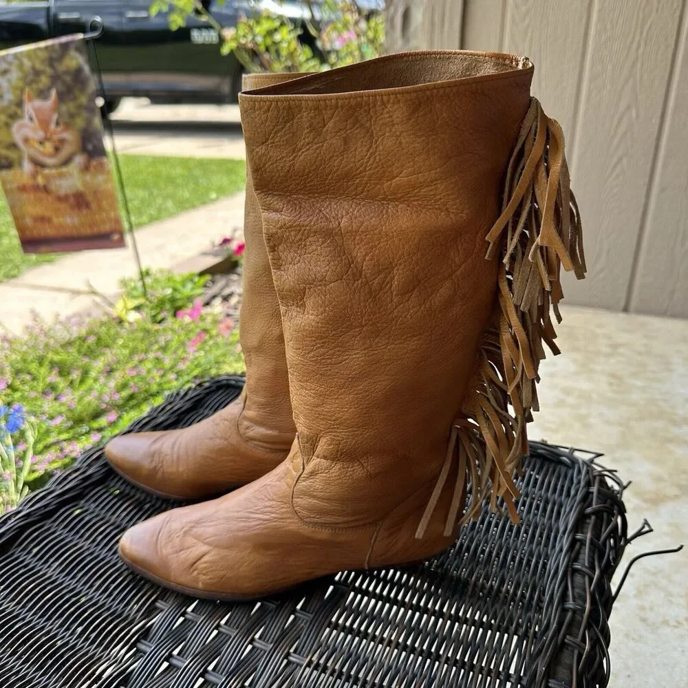 Laredo Leather Boots Womens Size 6 M Fringed Western Cowboy Cowgirl Taylor Swift